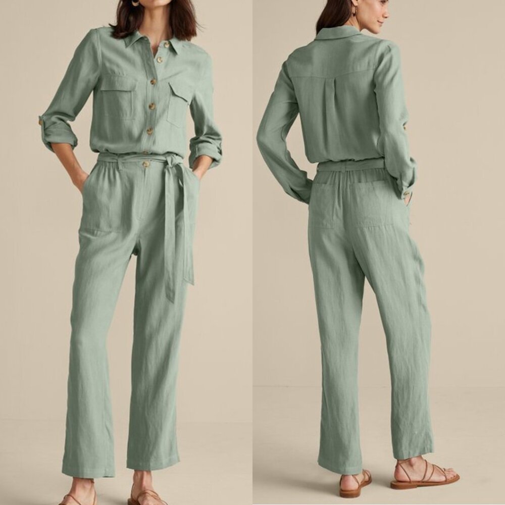 Soft Surroundings Women's Kerry Jumpsuit in Green Milieu